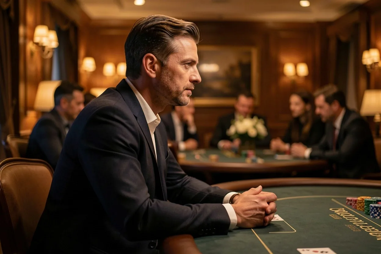 Gość Poker Lounge Salamont podczas partii gry karcianej